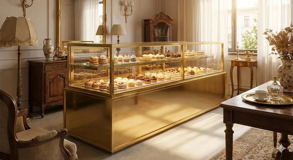 앤티크하고 고풍스러운 공간에서도 오랜 시간 변치 않는 광택을 유지하며 클래식한 분위기를 연출하는 골드 쇼케이스