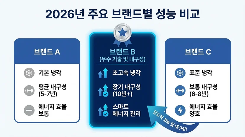 2026년 주요 브랜드별 쇼케이스 냉동고 성능 비교 이미지