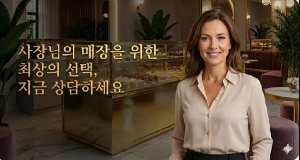 사장님의 매장을 위한 최상의 선택,  프리미엄 골드 쇼케이스 상담 안내 배너