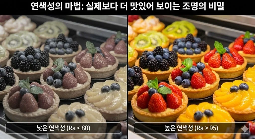 같은 상품이라도 조명의 연색성(CRI)에 따라 전혀 다르게 보입니다.