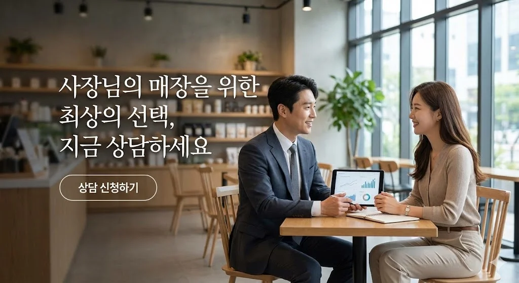 친절한 전문가의 모습과 함께 사장님의 매장을 위한 최상의 선택 상담을 유도하는 디자인 배너
