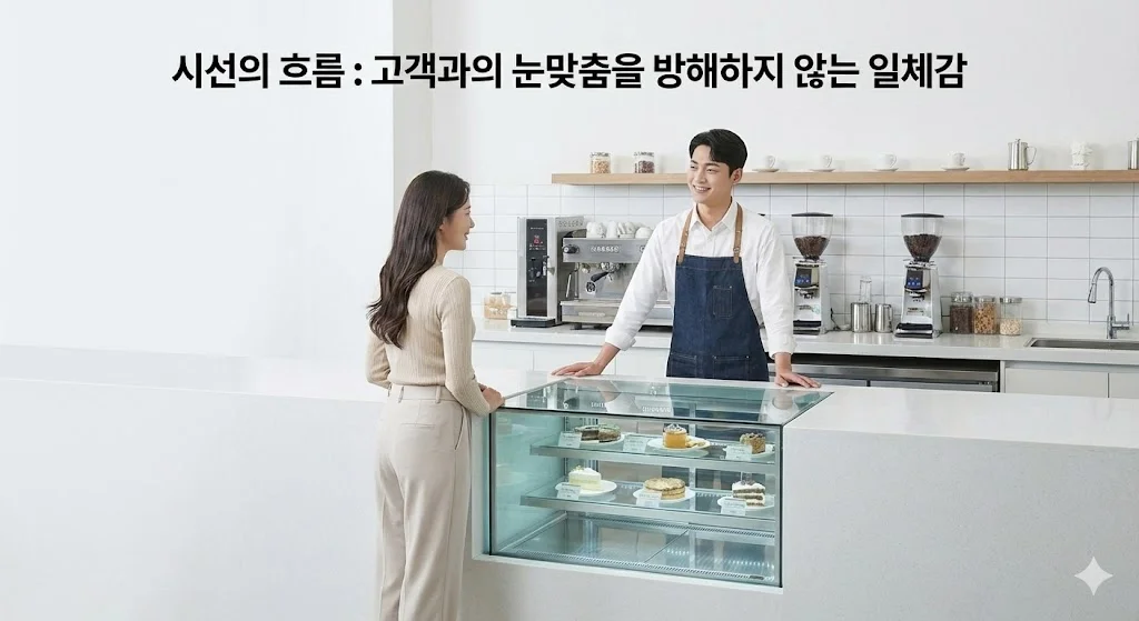 시야를 가리지 않아 고객 소통이 편안한 매립형 냉장고