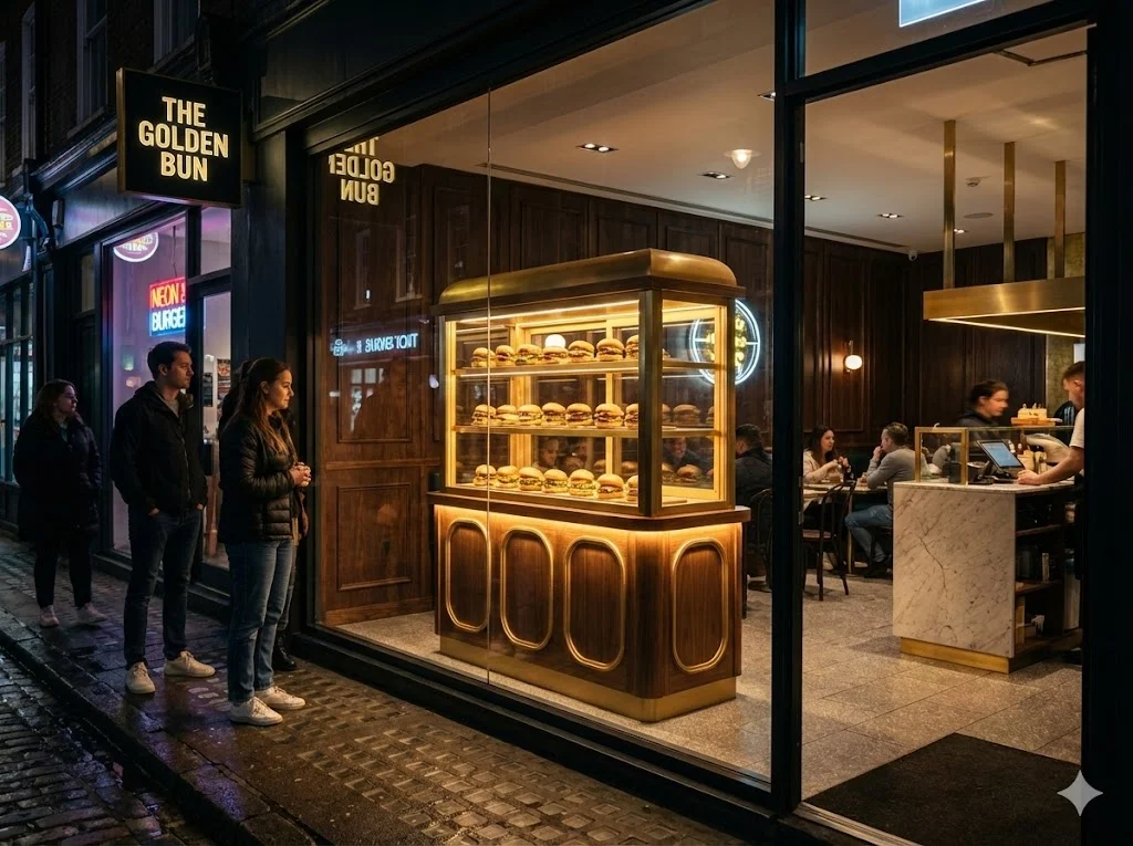 밤거리에서 밝게 빛나는 쇼케이스를 통해 냉장고가 단순한 장비가 아닌 '홍보 도구'임을 보여줍니다.