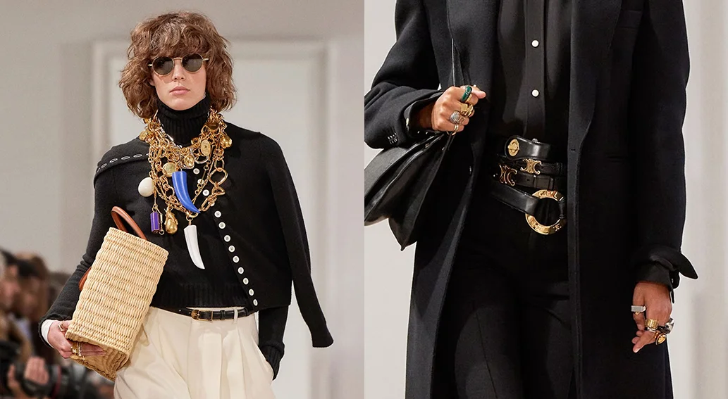 셀린느 2026 S/S 컬렉션, 멀티 주얼리와 벨트 레이어드 스타일링으로 표현한 콜라주 패션