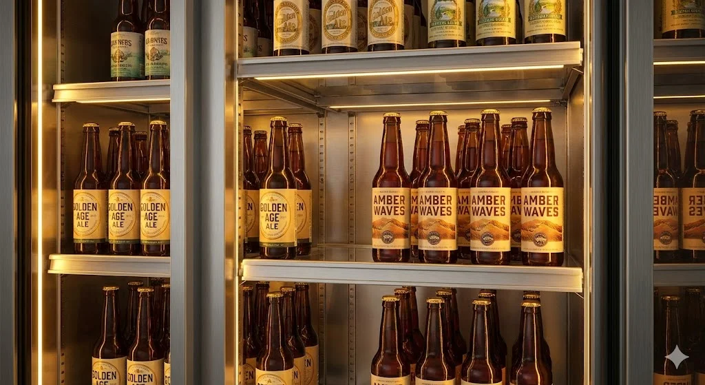 맥주병의 색상을 돋보이게 하는 프리미엄 맥주냉장고 내부 조명