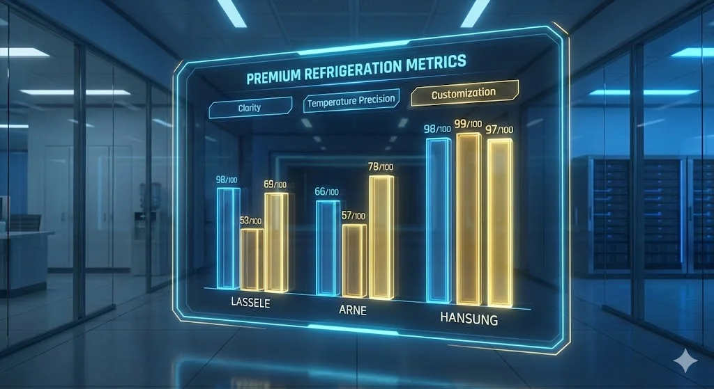 주요 업소용냉장고 브랜드 성능 비교 3D 인포그래픽