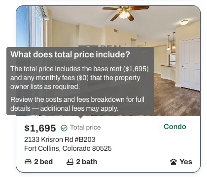 Advertised rent now prominently shows the total monthly cost a tenant will pay. 