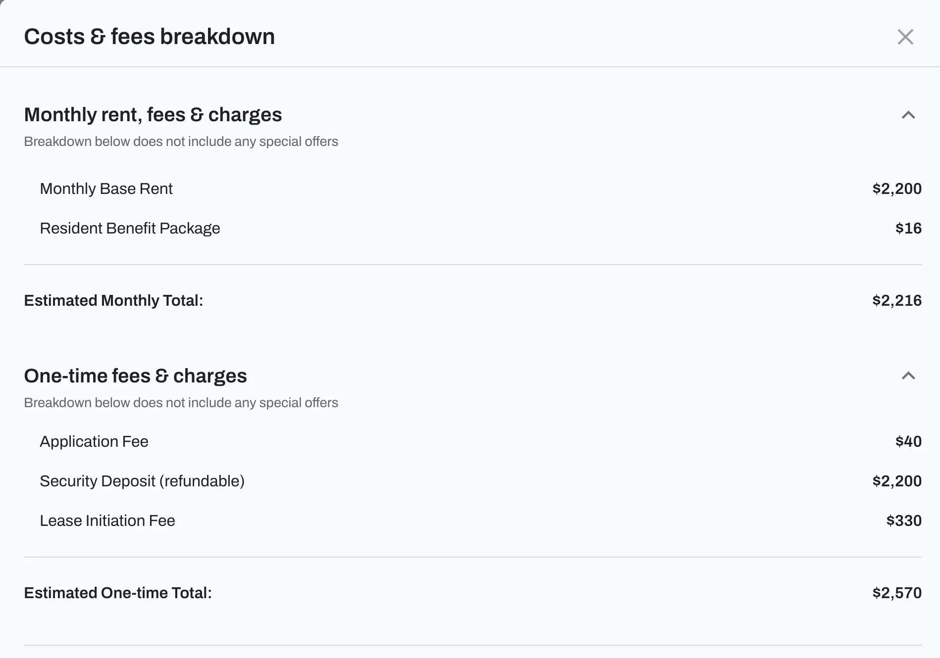 Mandatory fees are also included in the costs and fees breakdown. 