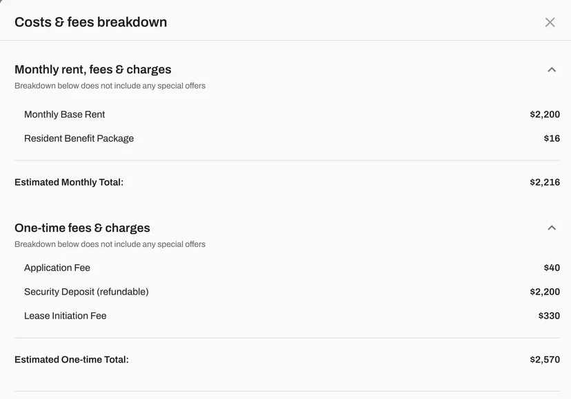 Mandatory fees are also included in the costs and fees breakdown. 