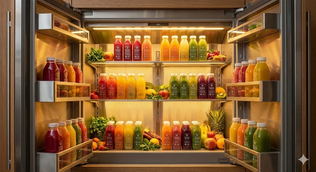 내부 음료수를 화사하게 비추는 음료수냉장고 LED 조명 연출.