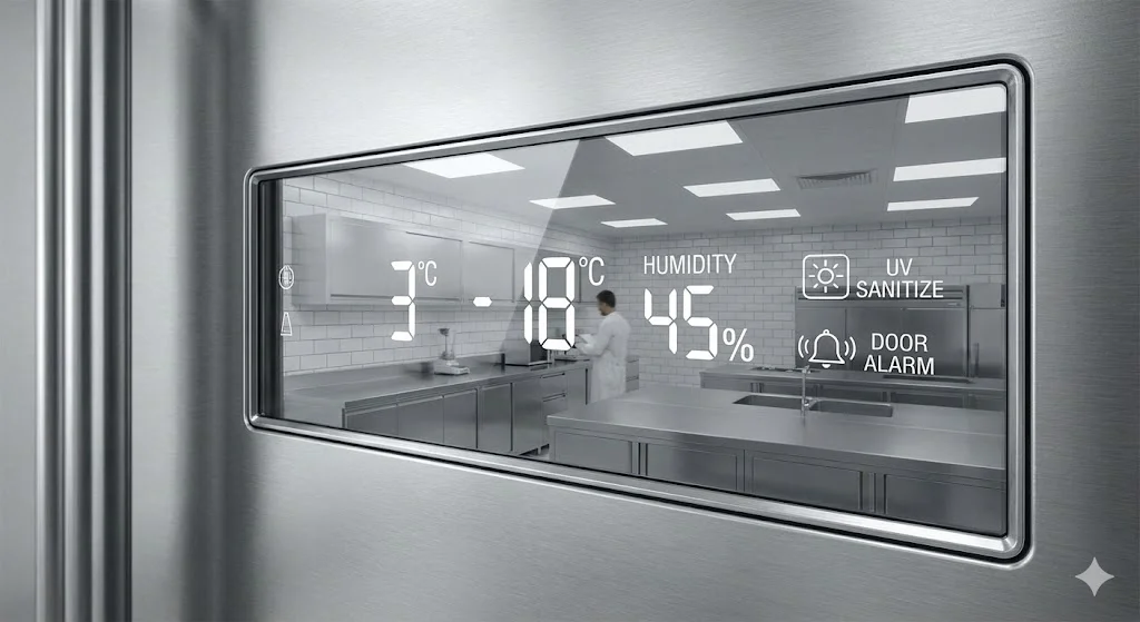 보존식냉장고의 정밀 온도 조절 패널 디테일 이미지.