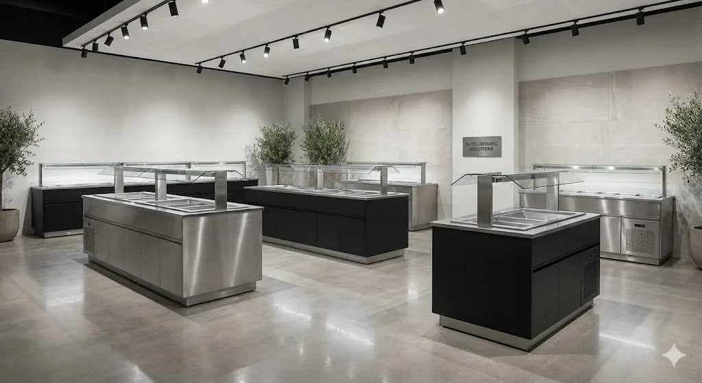 쇼룸에 전시된 다양한 디자인의 프리미엄 샐러드바냉장고들.