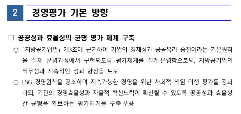 <img src="documents.jpg" alt="경영평가 기본 방향 세부 안내 내용, 공공성과 효율성의 균형을 보강하는 내용" />