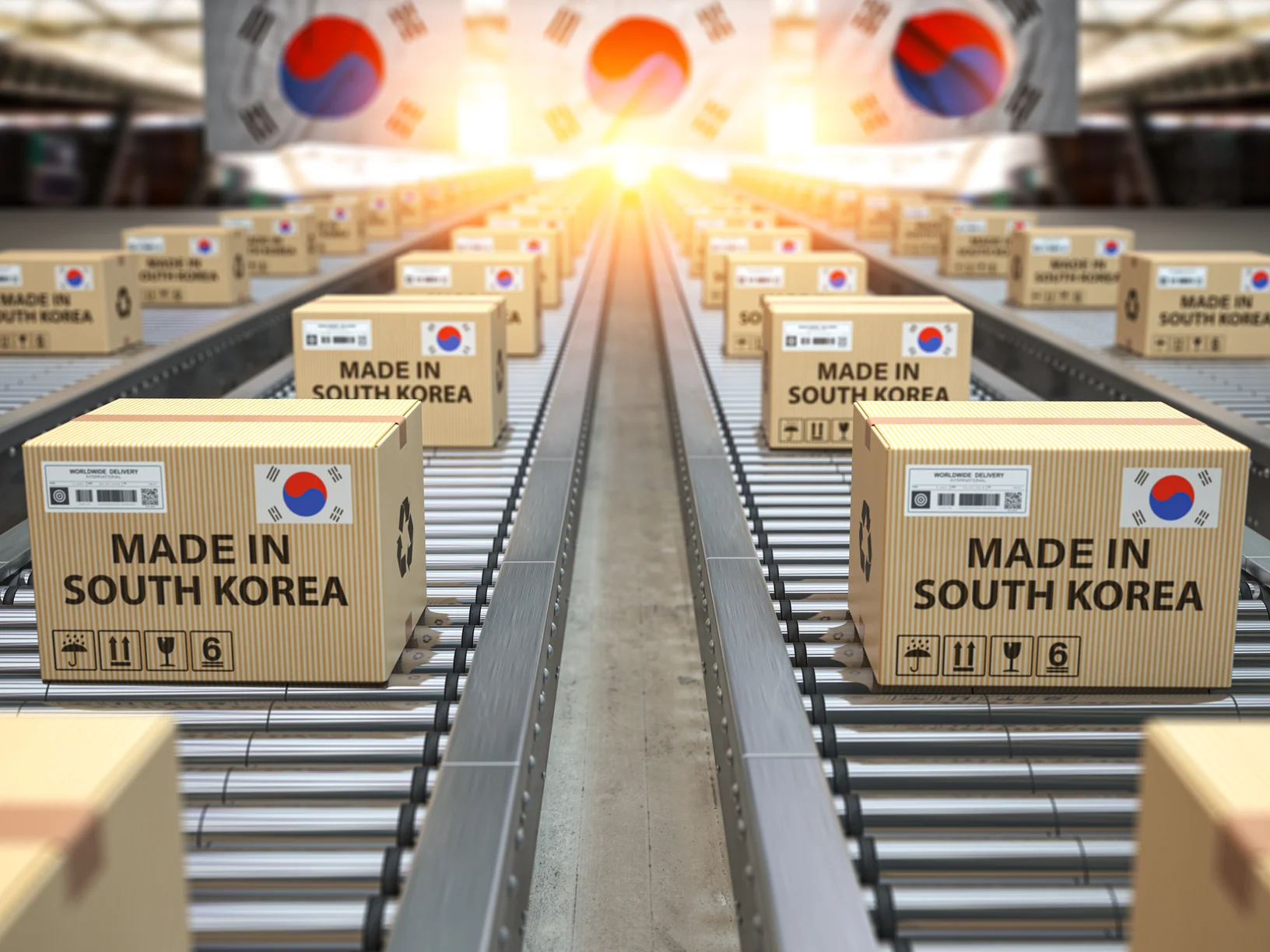 Illustration of Korean businesses exporting goods to international markets