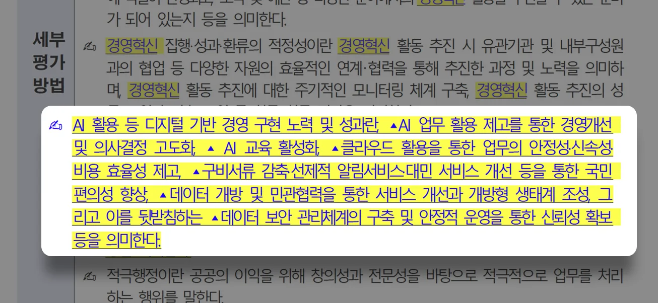 <img src="document screenshot.jpg" alt="AI 관련 평가의 세부 평가 기준에 대한 상세 안내 내용" />