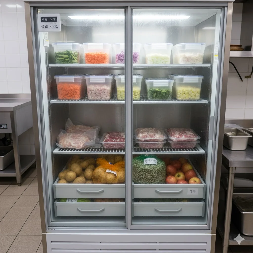 식당 주방 동선에 맞춘 효율적인 내부 설계를 갖춘 맞춤형 저장냉장고 설치 사례