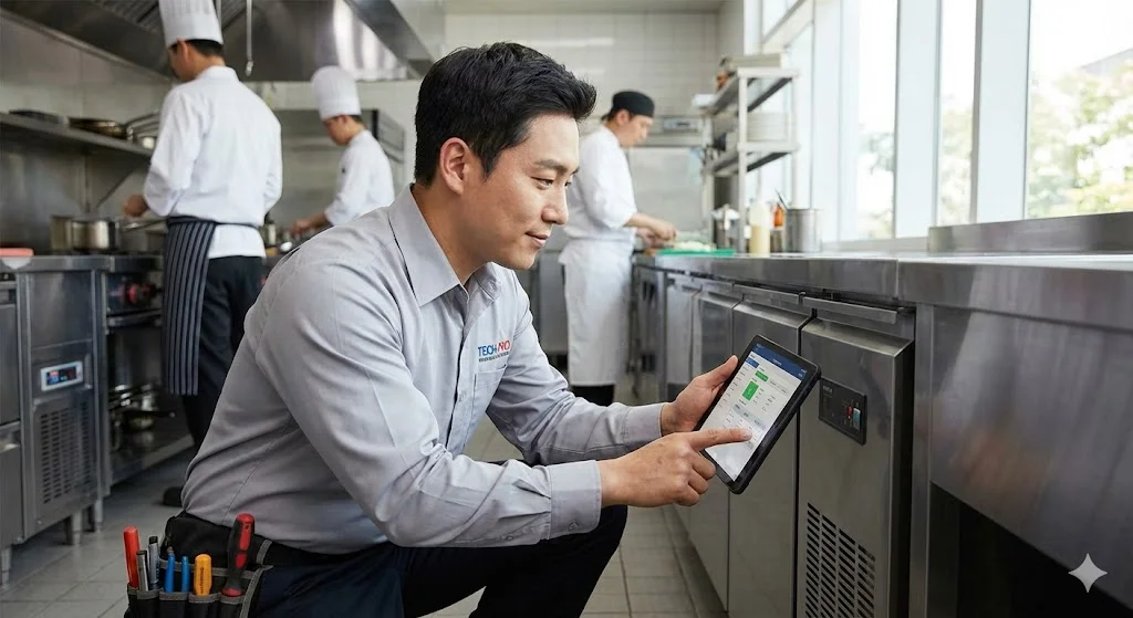 장비를 꼼꼼하게 점검 중인 한성쇼케이스 기술 전문가