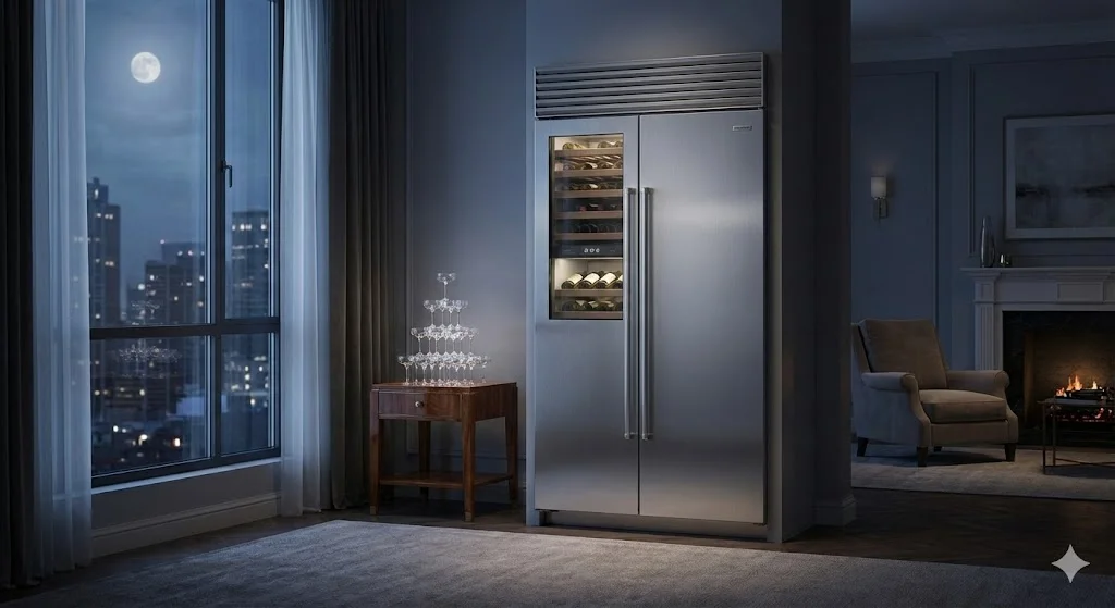 고요한 호텔 공간에 설치된 저소음 1등급 냉장고