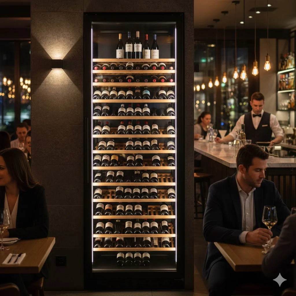 좁은 공간에도 효율적으로 배치 가능한 언더카운터 타입의 슬림 업소용 와인셀러