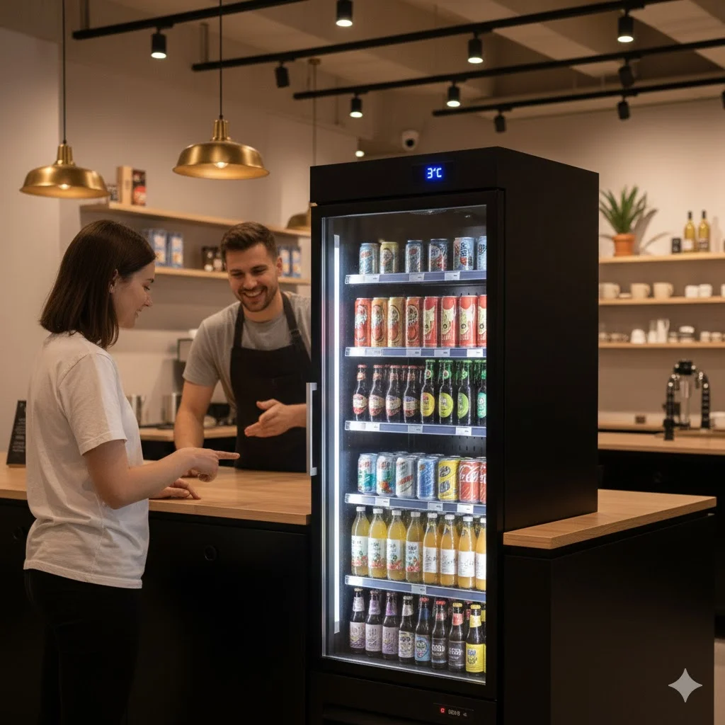 결로 방지 유리로 언제나 깨끗한 내부 시야를 보장하는 최신형 블랙 냉장고