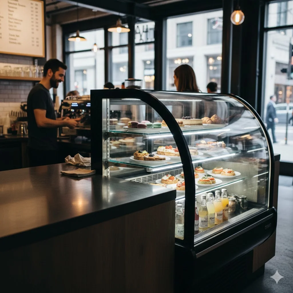 실제 매장 테이블 위에 설치되어 손님들에게 메뉴를 선보이는 쇼케이스 실물 사진