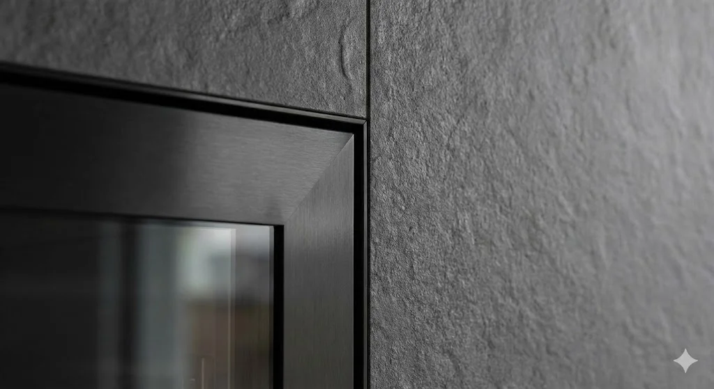 벽면 소재와 완벽하게 일체화되어 틈새 없이 매립된 하이엔드 제로-핏 정육냉장고 시공 디테일