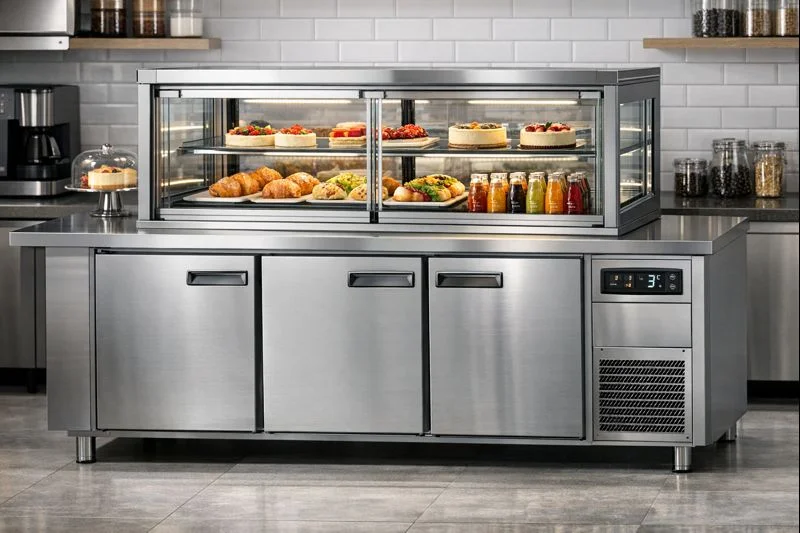 카페나 식당에서 디저트 및 주류 진열용으로 최적화된 테이블형 투명 냉장고