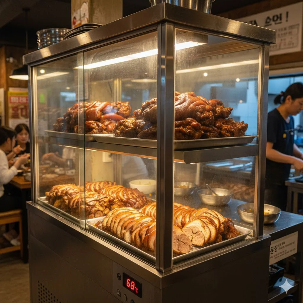수분 트레이가 보이는 족발 온장고 내부 구조
