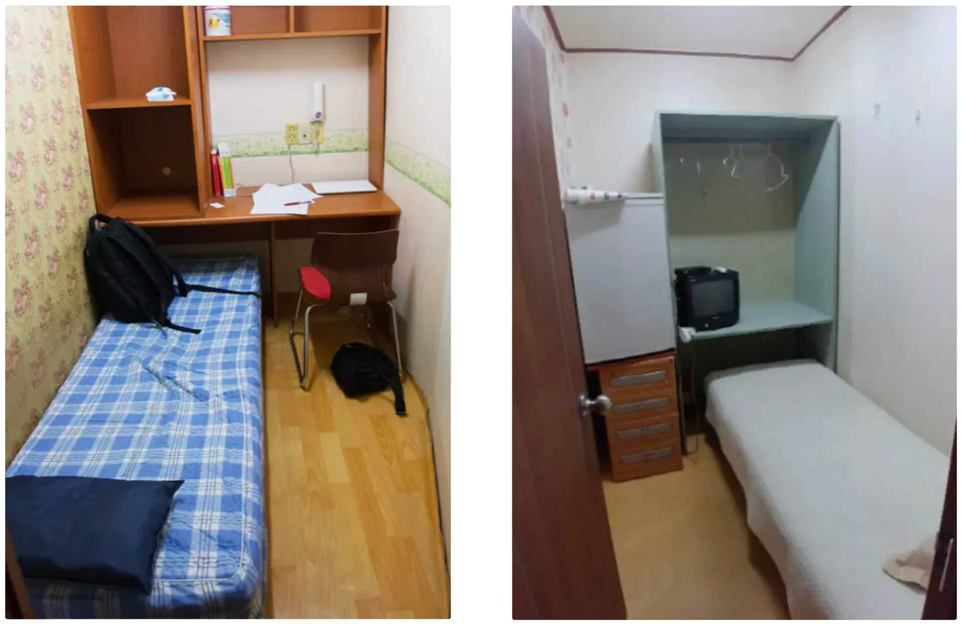 Interior of a typical Korean Goshiwon from the 2000s with basic furniture.