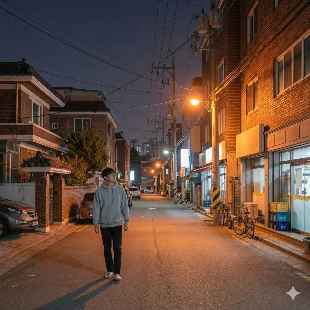 Well-lit residential alleyway at night to check for safety and streetlights.