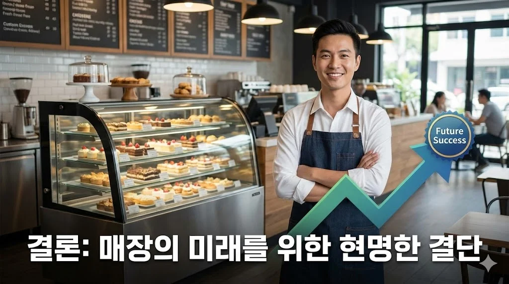 성공적인 카페 운영과 미래 성공을 상징하는 사장님의 모습을 담은 이미지