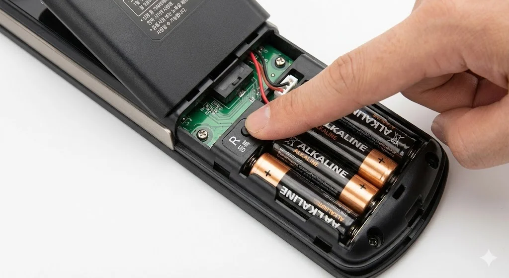 Pressing the R button to register a digital door lock.