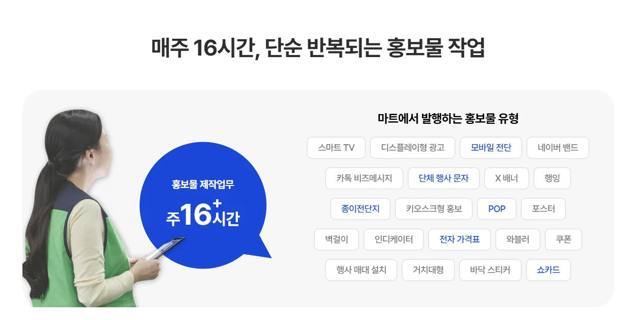 반복되는 마트 홍보물 작업 문제점