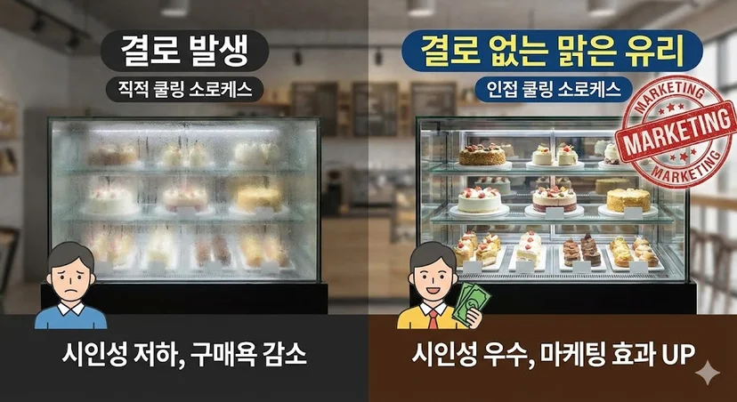결로 없이 투명한 쇼케이스 유리의 시인성 효과