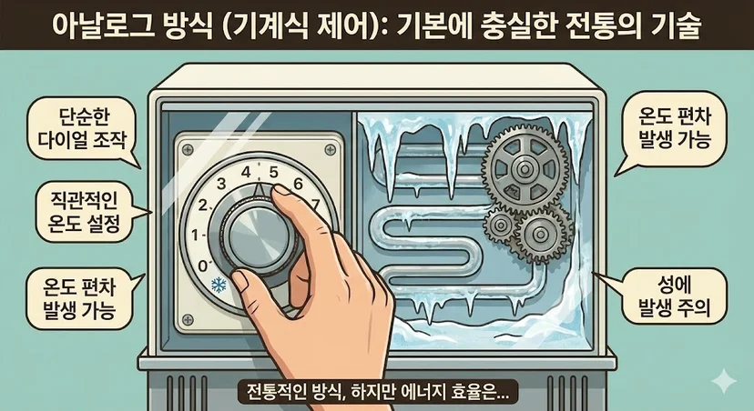 다이얼 타입 기계식 온도 조절기의 직관적인 조작 모습