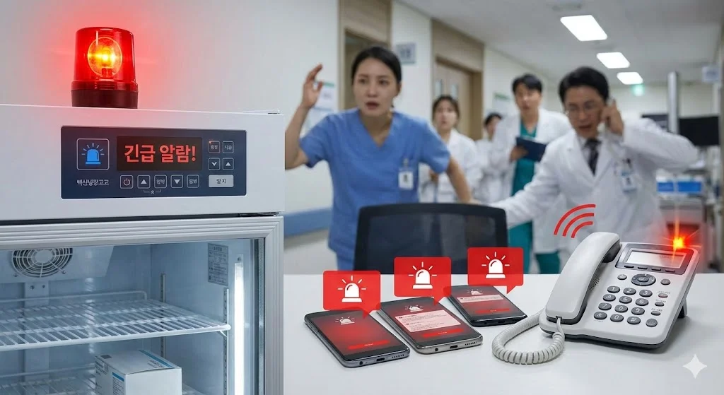 비상 상황을 알리는 백신냉장고의 다중 안전 알람 시스템과 의료진