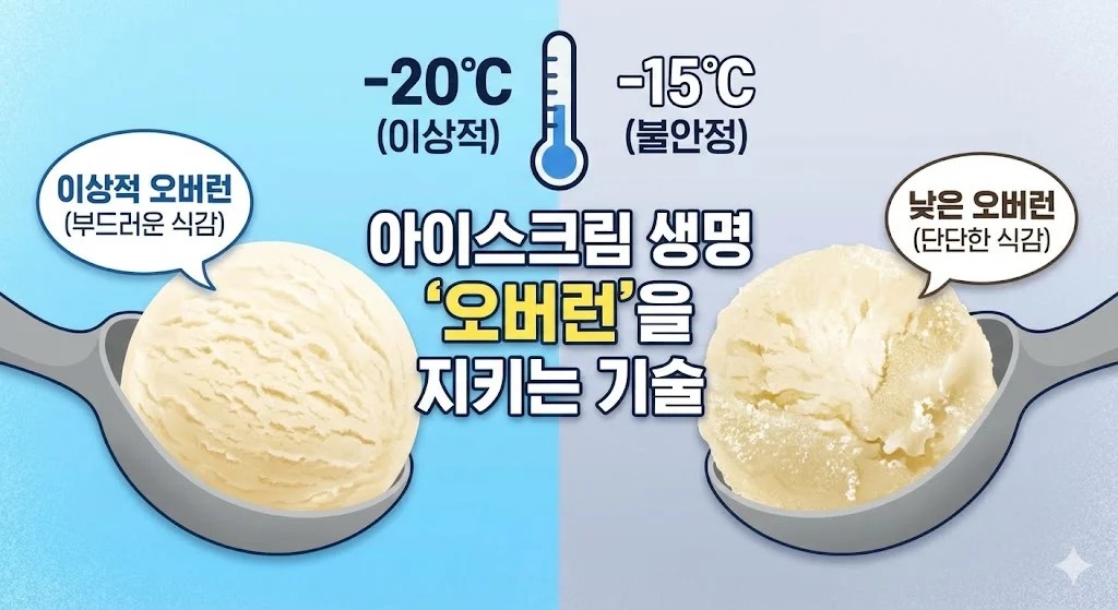 온도에 따른 아이스크림 오버런과 식감 차이를 보여주는 그래픽