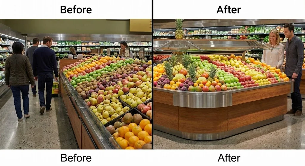 과일 매장의 자부심, 진열대에서 시작됩니다: 왜 진열 방식이 매출을 결정할까요?