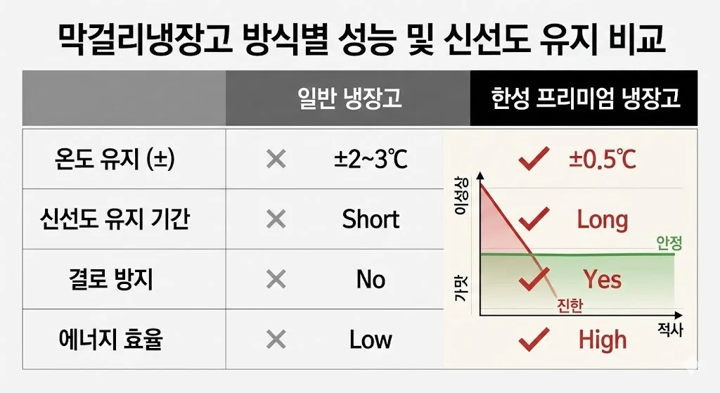 막걸리냉장고 방식별 성능 및 신선도 유지 비교표