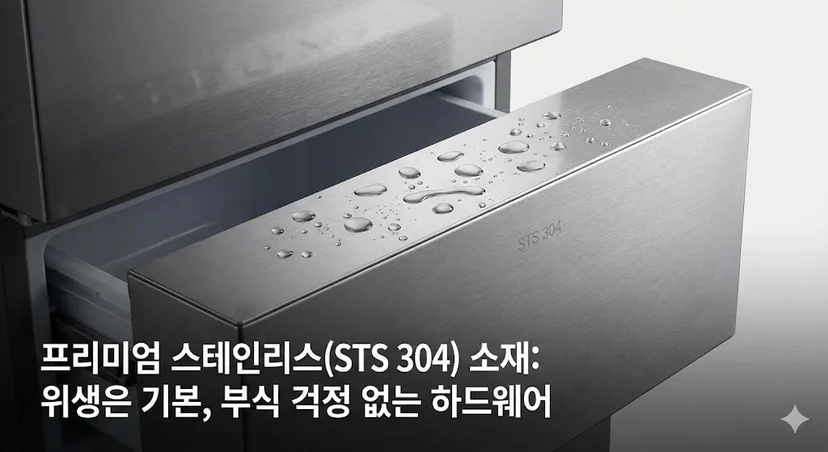 부식에 강하고 위생적인 프리미엄 STS 304 스테인리스 소재 서랍 내부