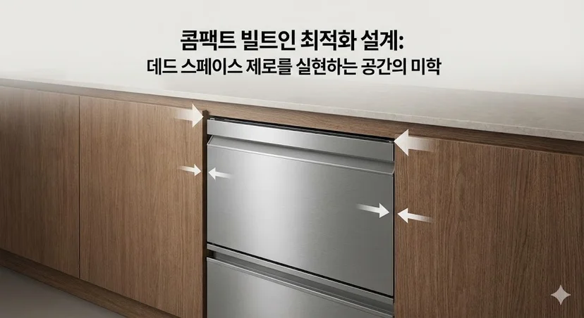 주방 동선을 고려해 데드 스페이스 제로를 실현한 콤팩트 빌트인 최적화 설계 상세 컷