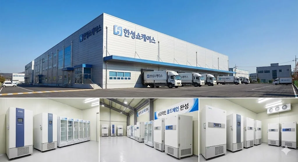 한성쇼케이스 물류 센터와 초저온냉동고 라인업 전경