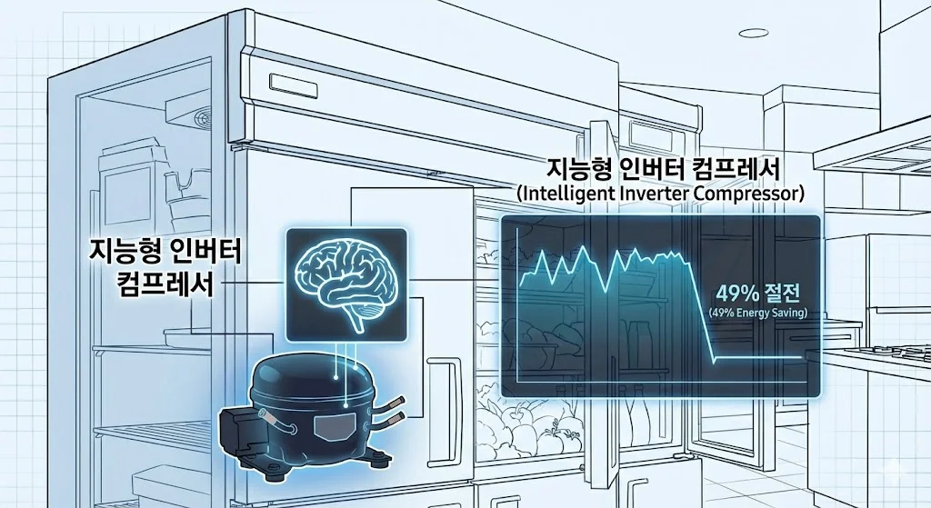 지능형 인버터 컴프레서의 절전 원리 도식 이미지