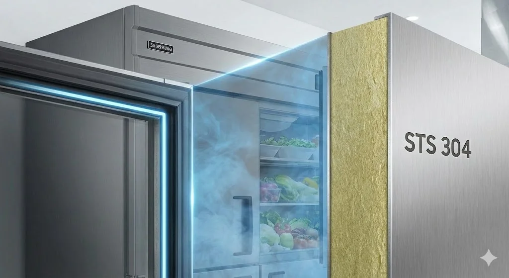 프리미엄 소재와 고밀도 단열재를 사용한 냉장고 단면 이미지