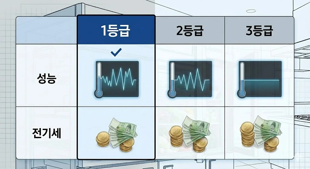업소용 냉장고 등급별 성능과 경제성을 비교한 요약표