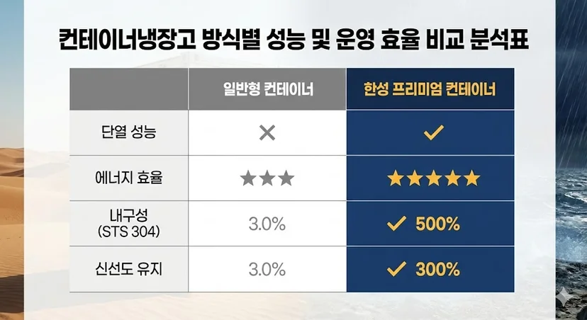 컨테이너냉장고 방식별 성능 및 운영 효율 비교 분석표