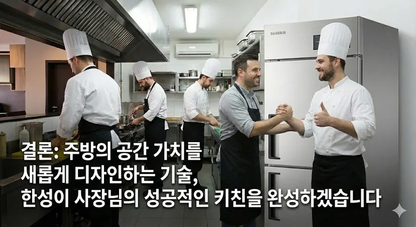 한성 냉장고와 함께 성공적인 주방을 이룬 사장님과 셰프의 모습