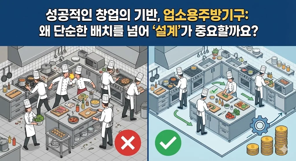 주방 단순 배치 vs 효율적 설계 비교