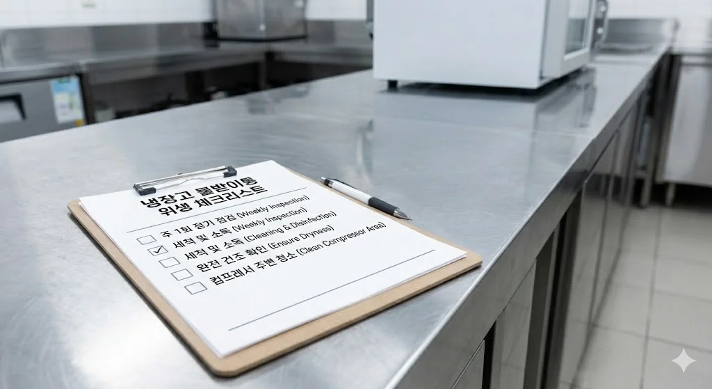 주방 위생 관리를 위해 작성된 물받이통 정기 점검 항목 체크리스트