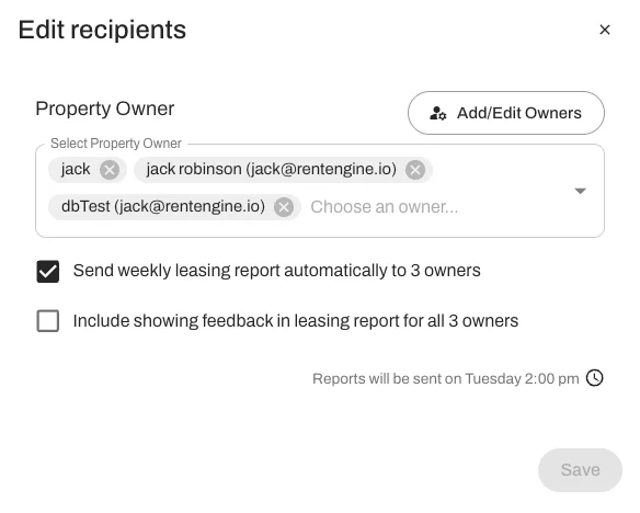 Add new recipients, remove outdated contacts, or adjust the distribution list as ownership or management contacts change